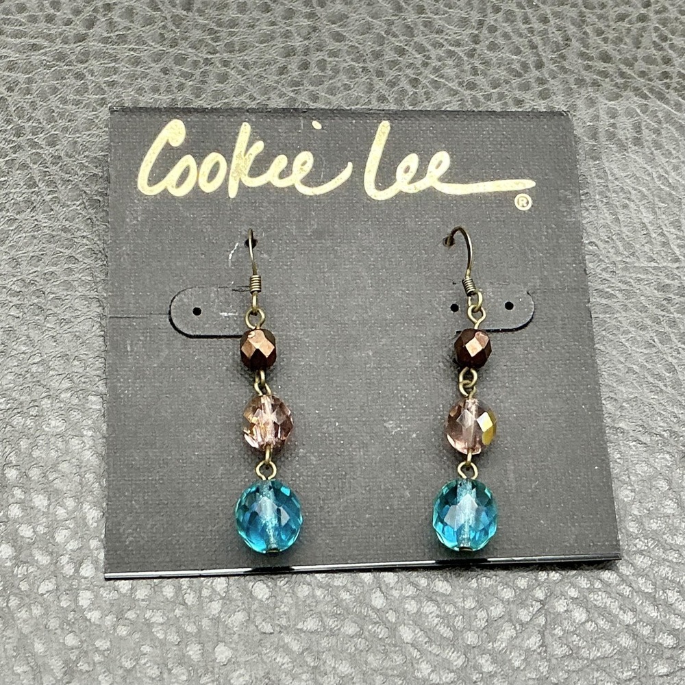 Cookie Lee Earrings Multicolor Beaded Dangle Drop Womens Glass Oval Hook Jewelry